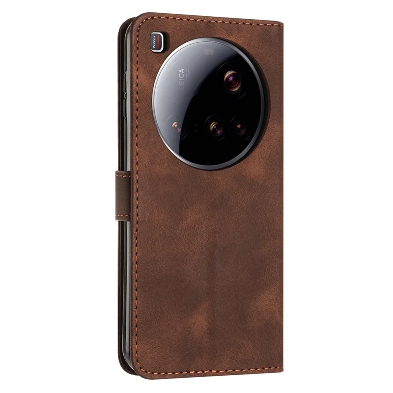 For Xiaomi 15 Ultra Case Handbag Imprinted Triangle Leather Phone Cover - Brown