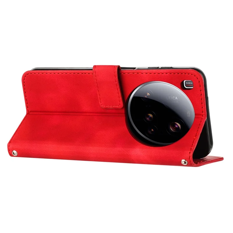 For Xiaomi 15 Ultra Case Handbag Imprinted Triangle Leather Phone Cover - Red
