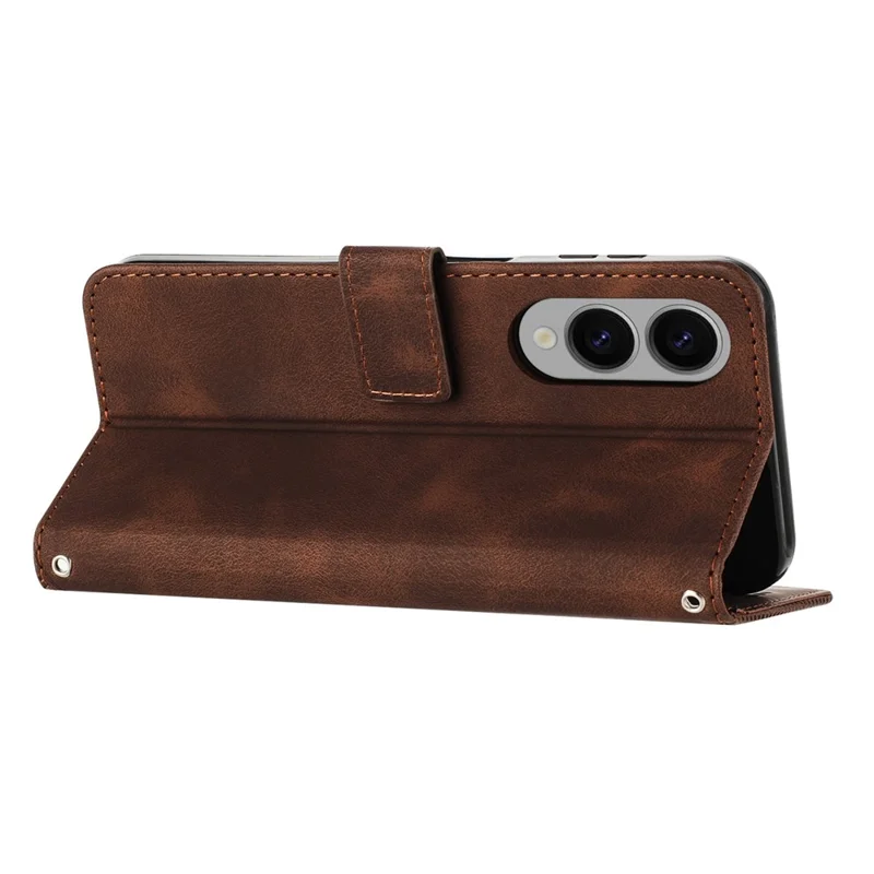 For Samsung Galaxy S25 Edge Case Handbag Imprinted Triangle Leather Phone Cover - Brown
