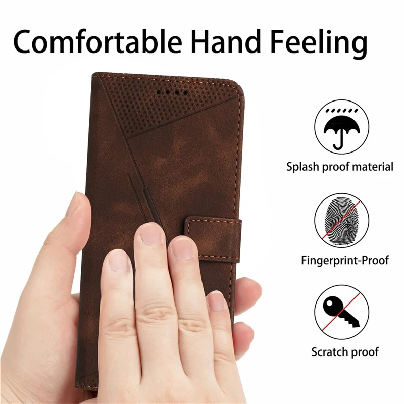 For Samsung Galaxy S25 Edge Case Handbag Imprinted Triangle Leather Phone Cover - Brown