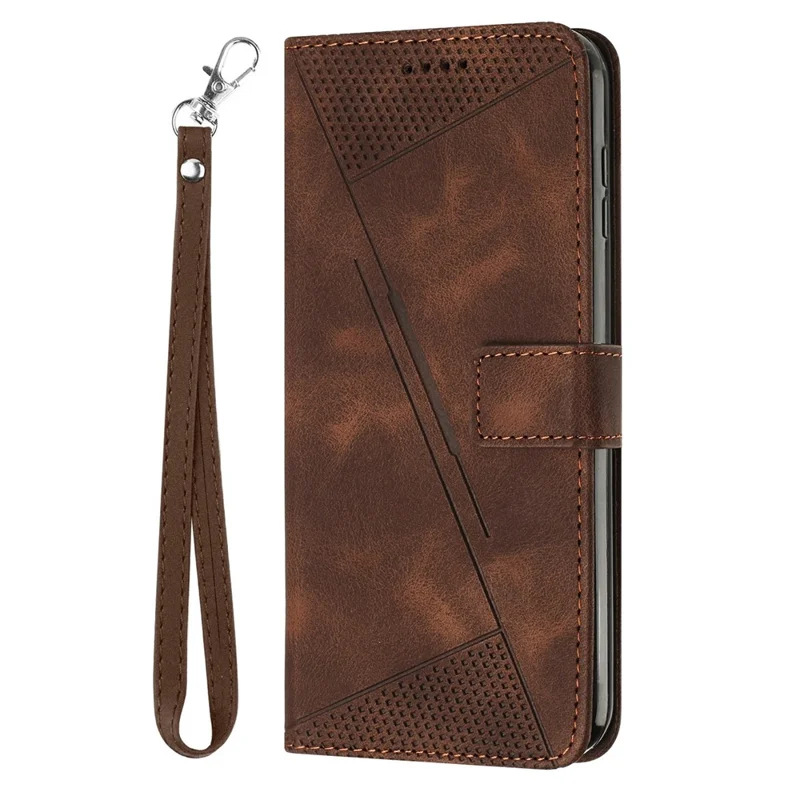 For Realme 14 Pro+ 5G Case Handbag Imprinted Triangle Leather Phone Cover - Brown