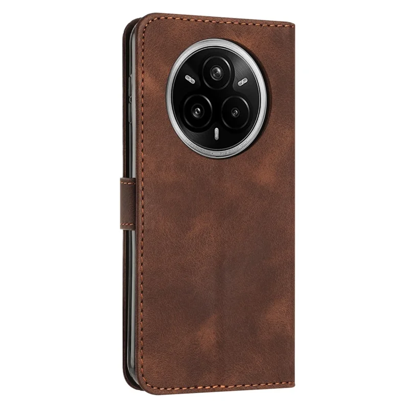 For Realme 14 Pro+ 5G Case Handbag Imprinted Triangle Leather Phone Cover - Brown