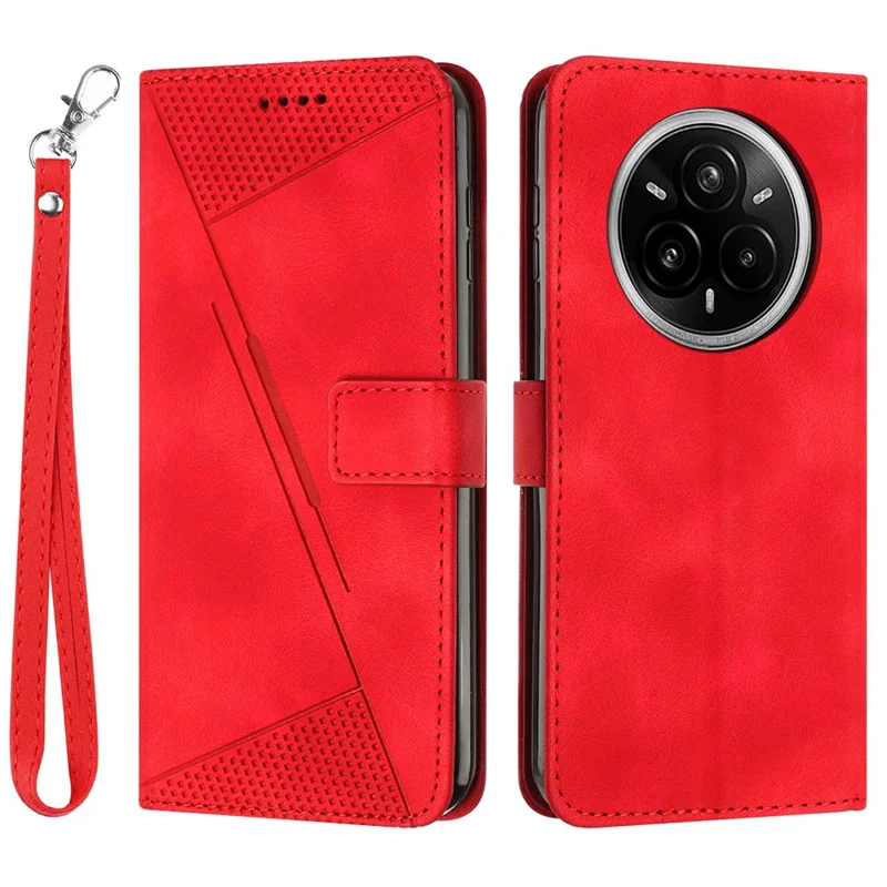 For Realme 14 Pro 5G Case Handbag Imprinted Triangle Leather Phone Cover - Red