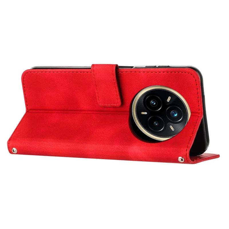 For Realme 14 Pro 5G Case Handbag Imprinted Triangle Leather Phone Cover - Red