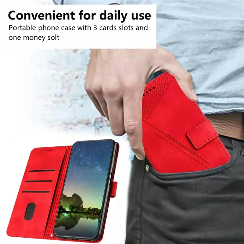 For Realme 14 Pro 5G Case Handbag Imprinted Triangle Leather Phone Cover - Red