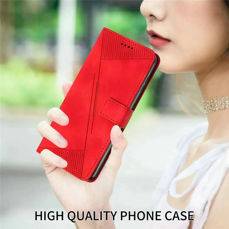 For Realme 14 Pro 5G Case Handbag Imprinted Triangle Leather Phone Cover - Red