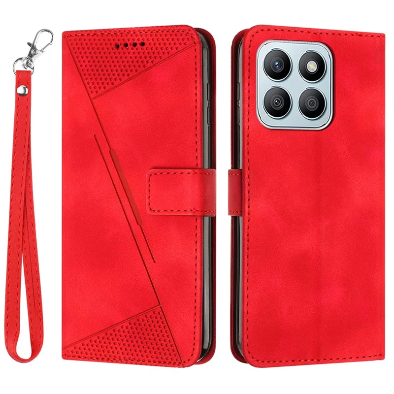 For Honor X8c 4G Case Handbag Imprinted Triangle Leather Phone Cover - Red