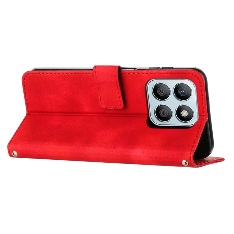 For Honor X8c 4G Case Handbag Imprinted Triangle Leather Phone Cover - Red