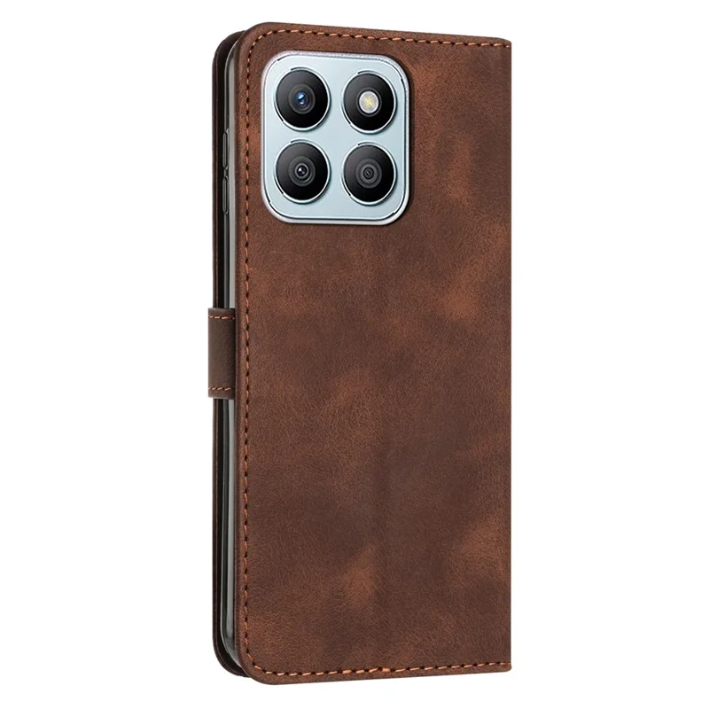 For Honor X8c 4G Case Handbag Imprinted Triangle Leather Phone Cover - Brown