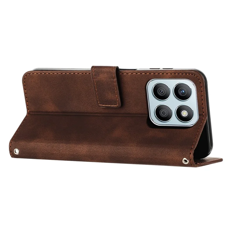 For Honor X8c 4G Case Handbag Imprinted Triangle Leather Phone Cover - Brown