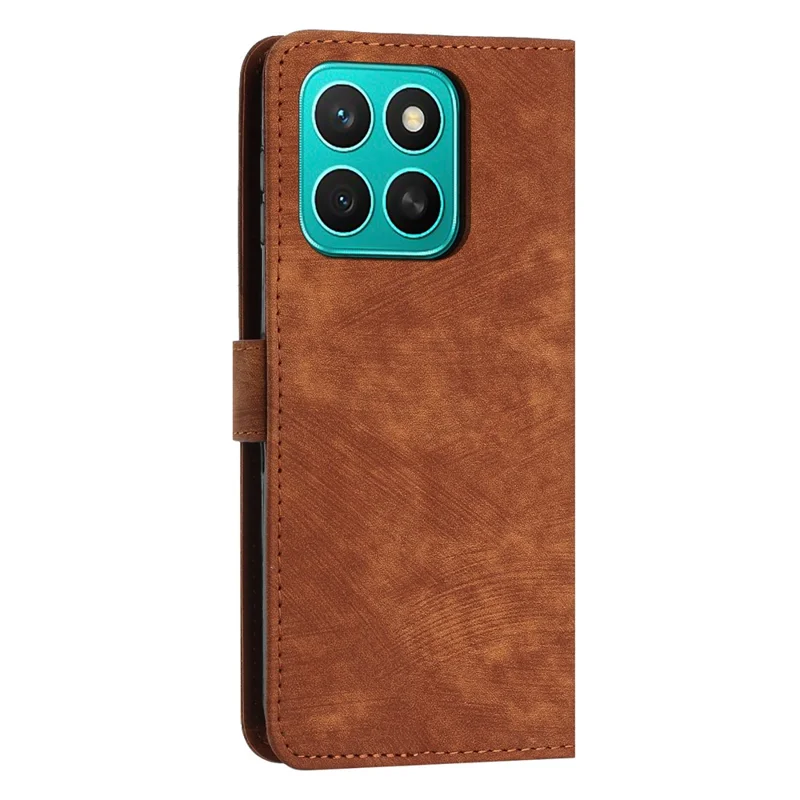 For Honor X8c 4G Case Imprinted Lines Leather Phone Cover with Stand - Brown