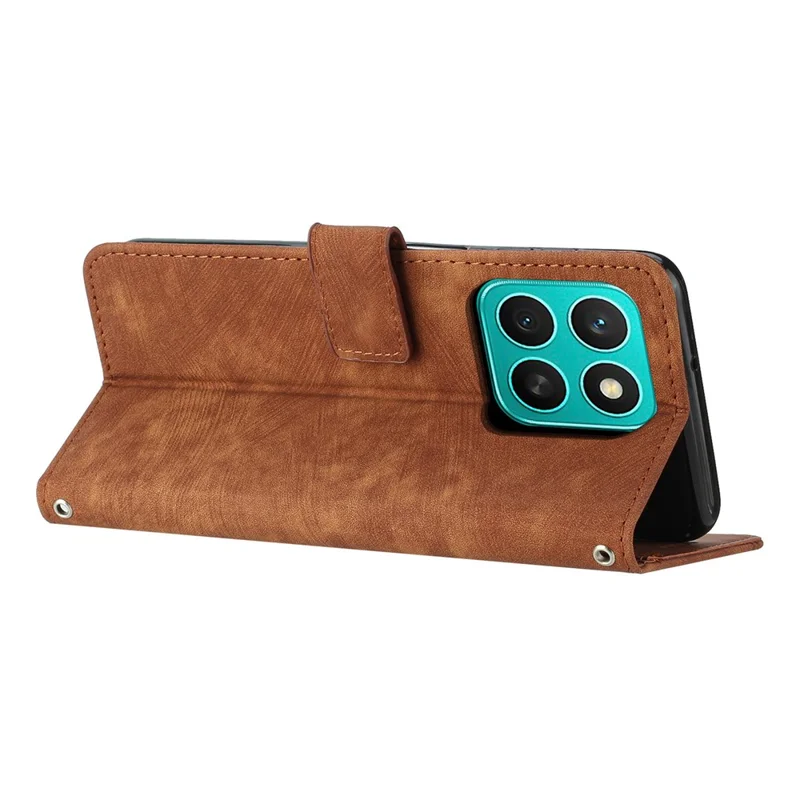For Honor X8c 4G Case Imprinted Lines Leather Phone Cover with Stand - Brown