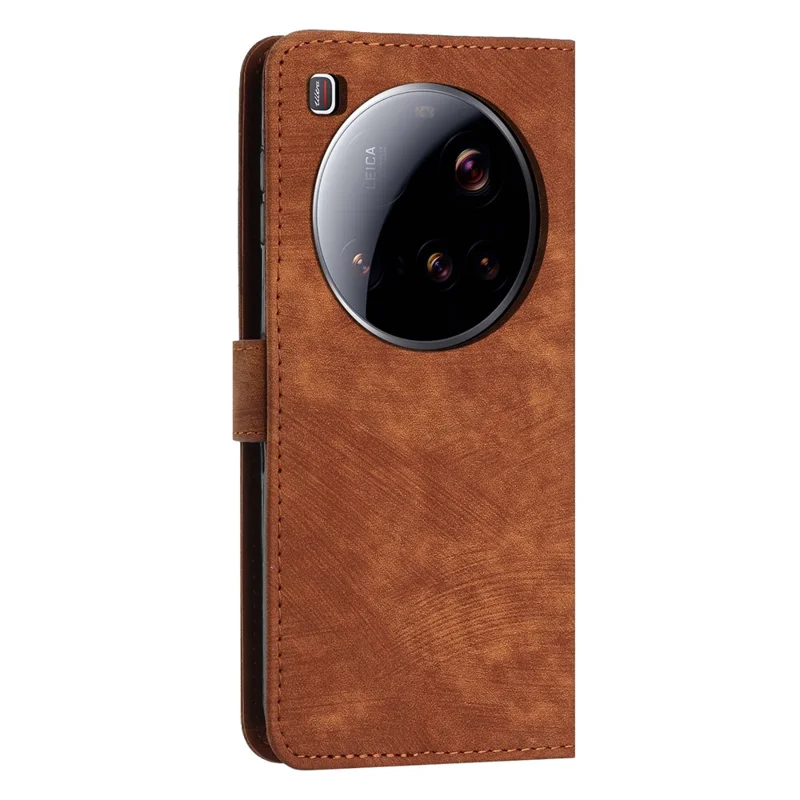 For Xiaomi 15 Ultra Case Imprinted Lines Leather Phone Cover with Stand - Brown