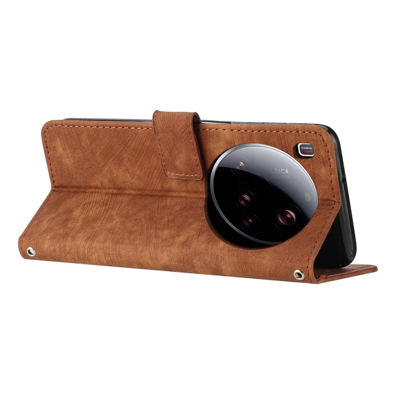 For Xiaomi 15 Ultra Case Imprinted Lines Leather Phone Cover with Stand - Brown