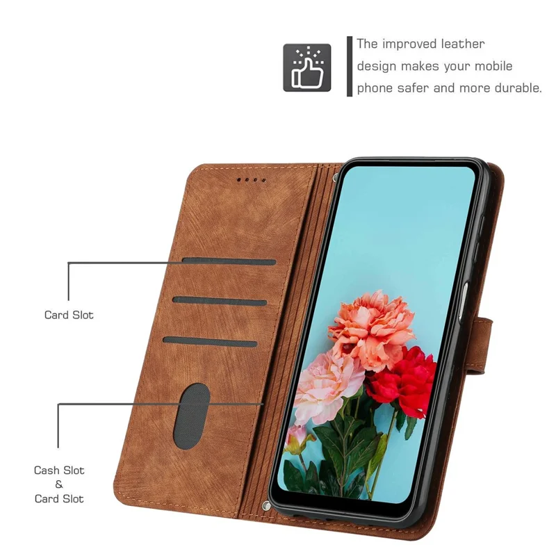For Xiaomi 15 Ultra Case Imprinted Lines Leather Phone Cover with Stand - Brown