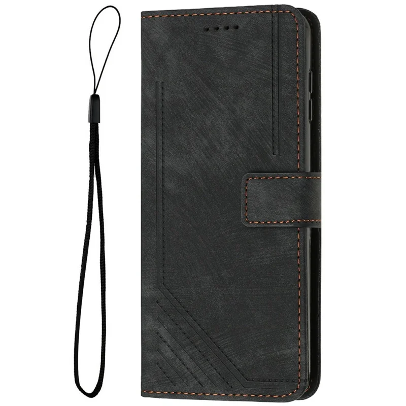 For vivo Y29s 5G Case Imprinted Lines Leather Phone Cover with Stand - Black