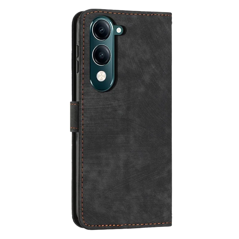 For vivo Y29s 5G Case Imprinted Lines Leather Phone Cover with Stand - Black
