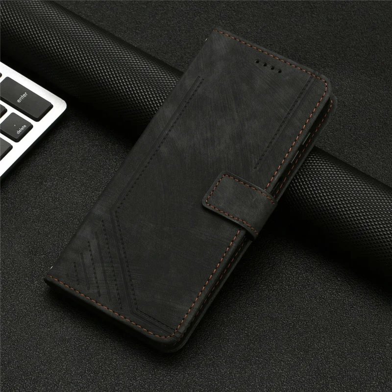 For vivo Y29s 5G Case Imprinted Lines Leather Phone Cover with Stand - Black