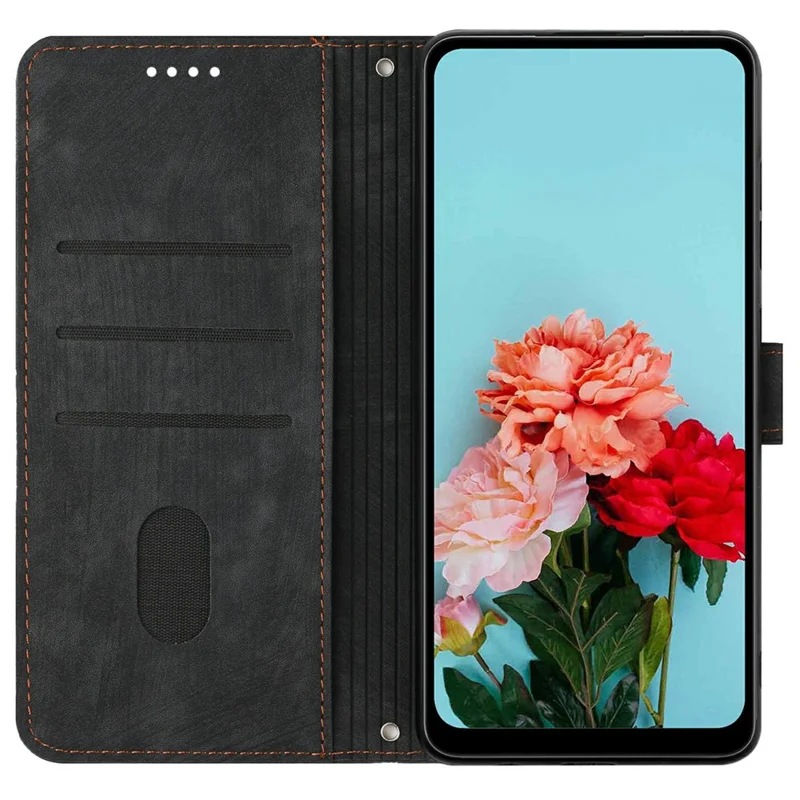 For vivo Y29s 5G Case Imprinted Lines Leather Phone Cover with Stand - Black