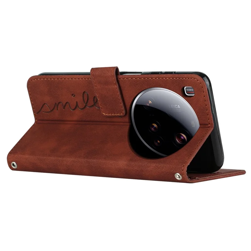 For Xiaomi 15 Ultra Case Viewing Stand PU Leather Phone Cover Imprinted Heart Pattern - Brown