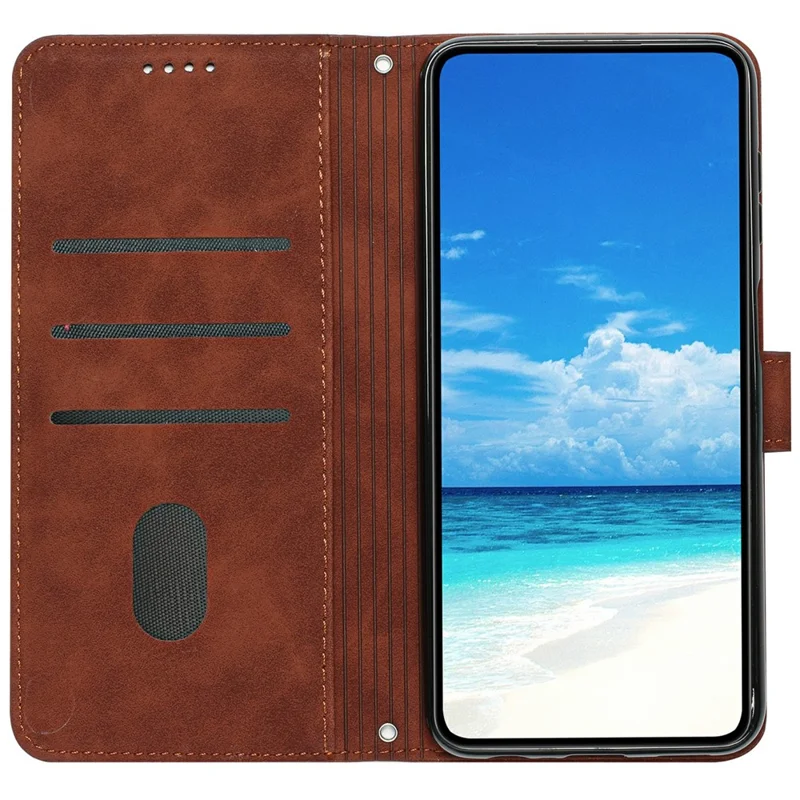 Voor Realme 14 Pro 5G hoesje met kijkstand PU lederen telefoonhoes met ingeprint hartmotief - Bruin