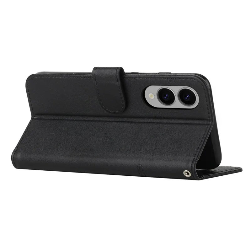 Zwart lederen standaard beschermhoes voor Samsung Galaxy S25 Edge - Portemonnee hoes met kaartslots