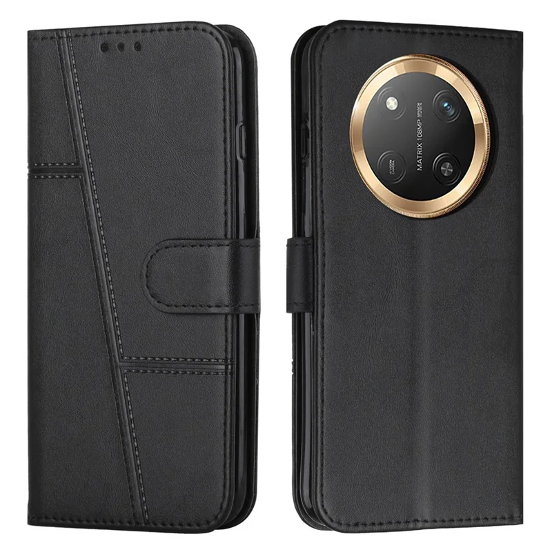 For Honor Magic7 Lite 5G / X9c 5G / X60 Pro 5G Case Leather Stand Protective Phone Cover - Black