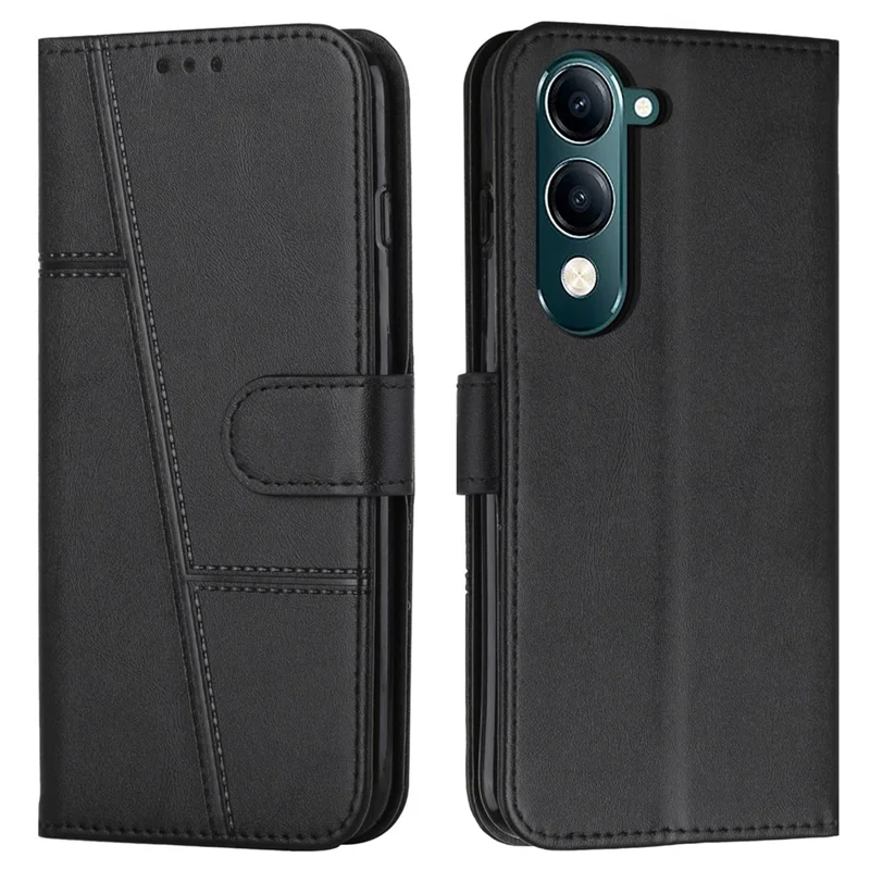 For vivo Y29s 5G  /  Y04 4G Case Leather Stand Protective Phone Cover - Black