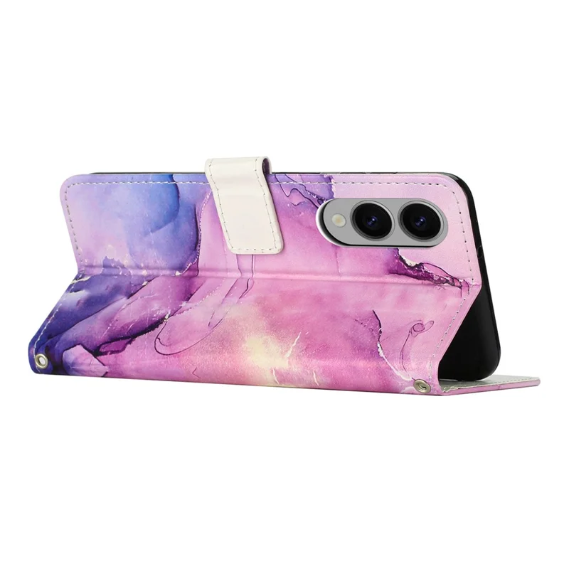 Capa de Carteira para Samsung Galaxy S25 Edge em Couro PU com Estampa de Mármore - Roxo