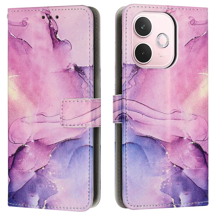 Для Oppo A5 Pro 5G Чехол-подставка Мраморный узор PU Кожаный Бумажник Чехол для телефона - Фиолетовый