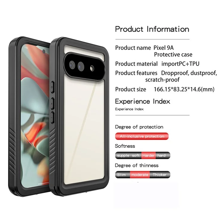 REDPEPPER FS Серия для чехла Google Pixel 9a IP68 Водонепроницаемый Прозрачный Задний Панельный Чехол для Телефона