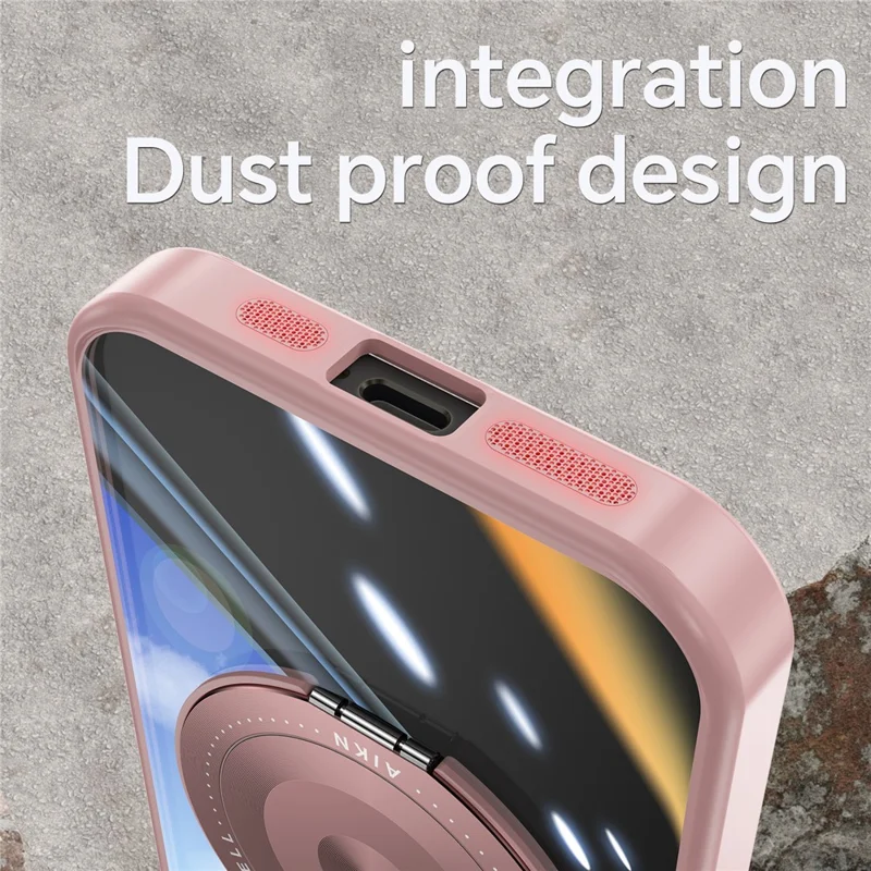 Capa Magnética para iPhone 14 PC + TPU com Suporte Metálico Giratório, Protetor de Lente - Rosa