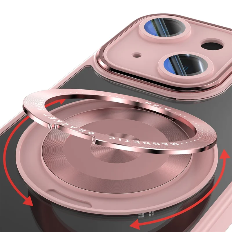 Capa Magnética para iPhone 14 PC + TPU com Suporte Metálico Giratório, Protetor de Lente - Rosa