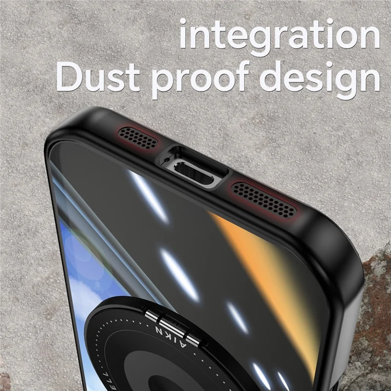 For iPhone 16 Magnetic Case PC + TPU Phone Cover with Rotating Metal Kickstand, Lens Protector - Black