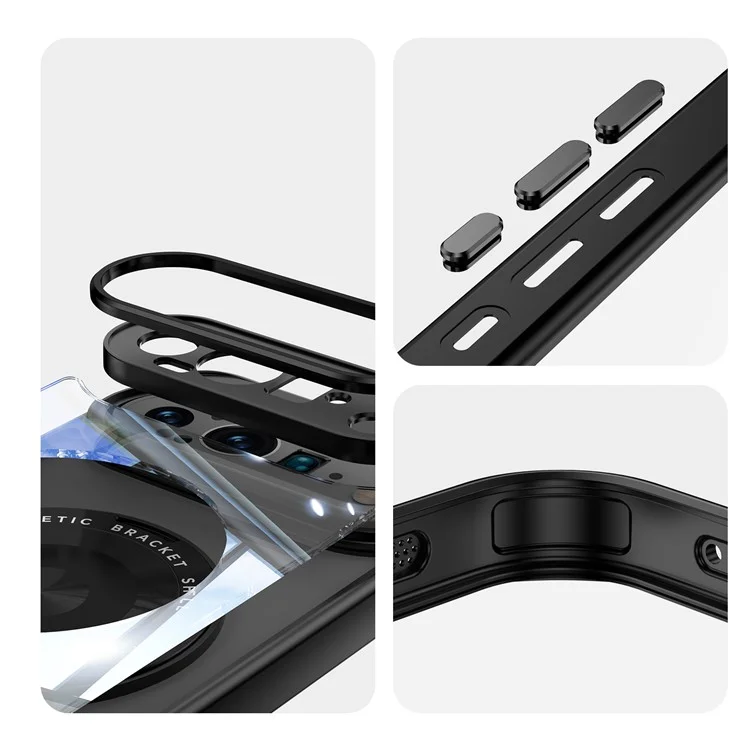 For Google Pixel 9 Pro XL Magnetic Case PC + TPU Phone Cover with Rotating Metal Kickstand, Lens Protector - Black