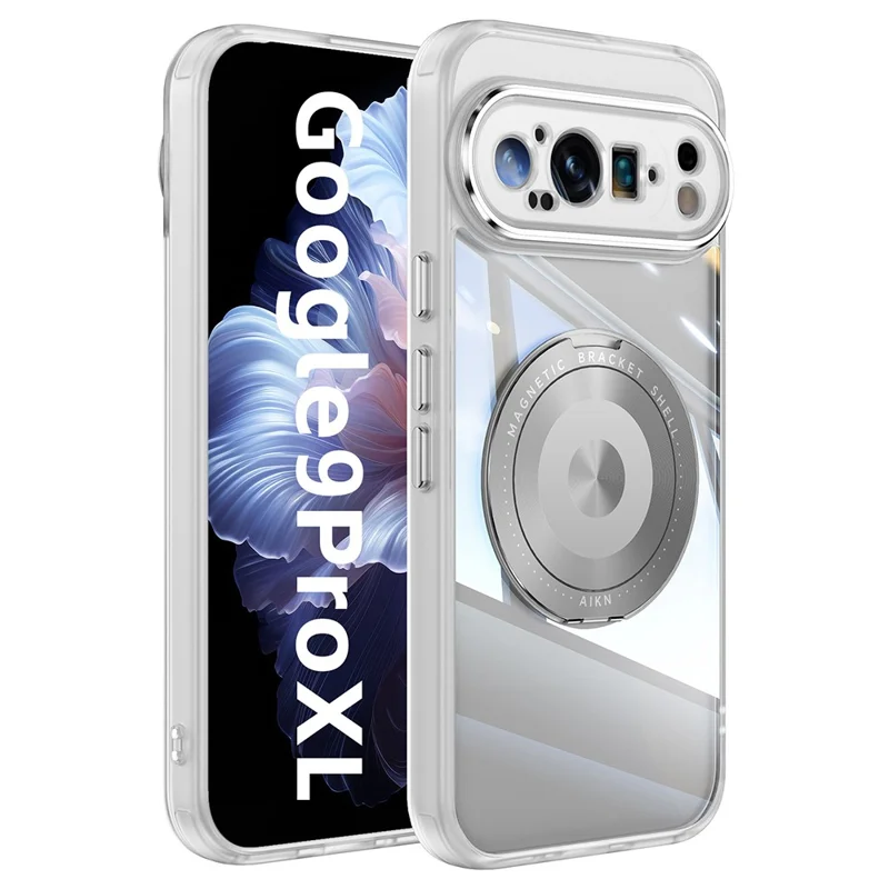 For Google Pixel 9 Pro XL Magnetic Case PC + TPU Phone Cover with Rotating Metal Kickstand, Lens Protector - Matte White