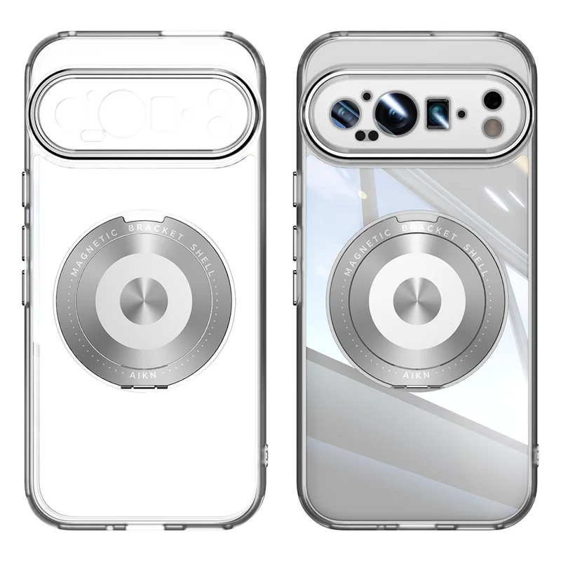 For Google Pixel 9 Pro XL Magnetic Case PC + TPU Phone Cover with Rotating Metal Kickstand, Lens Protector - Matte White