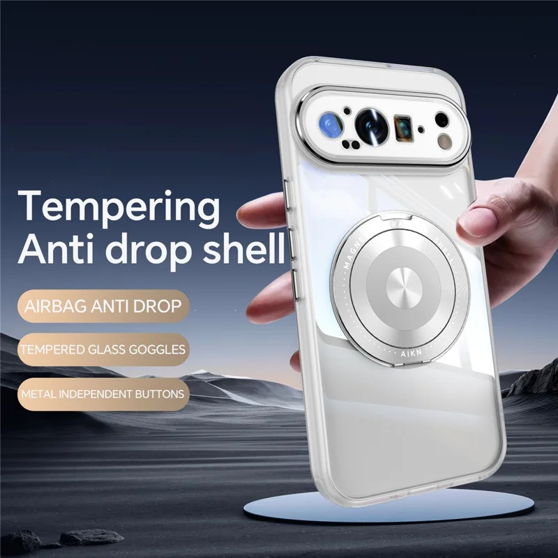 For Google Pixel 9 Pro XL Magnetic Case PC + TPU Phone Cover with Rotating Metal Kickstand, Lens Protector - Matte White