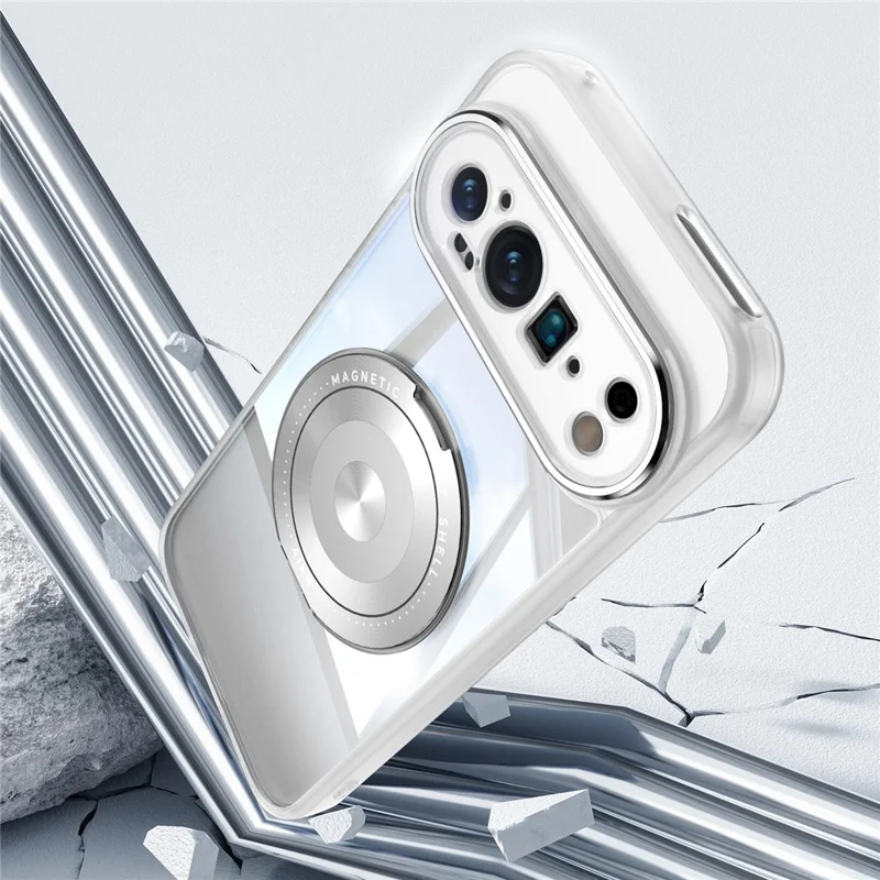 For Google Pixel 9 Pro XL Magnetic Case PC + TPU Phone Cover with Rotating Metal Kickstand, Lens Protector - Matte White