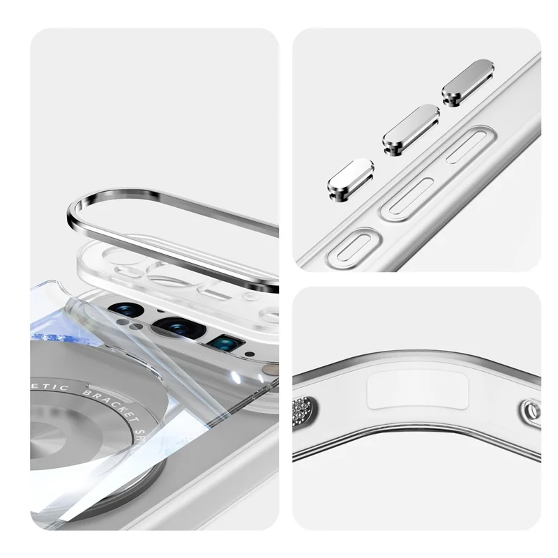 For Google Pixel 9 Pro XL Magnetic Case PC + TPU Phone Cover with Rotating Metal Kickstand, Lens Protector - Matte White