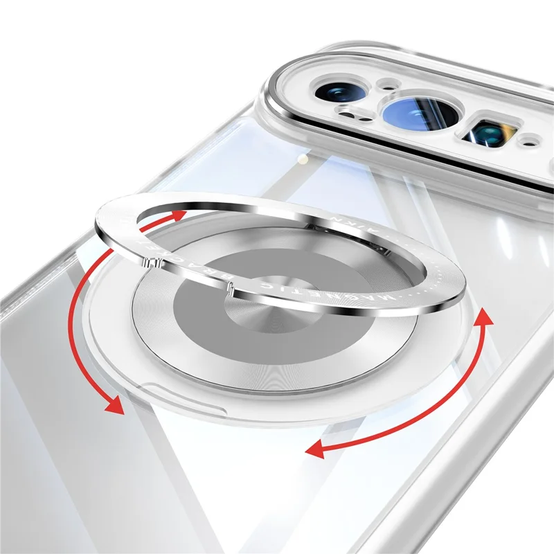 For Google Pixel 9 Pro XL Magnetic Case PC + TPU Phone Cover with Rotating Metal Kickstand, Lens Protector - Matte White