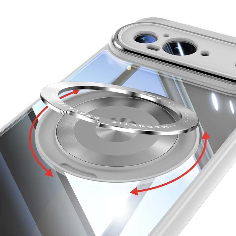For Google Pixel 9 Magnetic Case PC + TPU Phone Cover with Rotating Metal Kickstand, Lens Protector - Titanium Grey