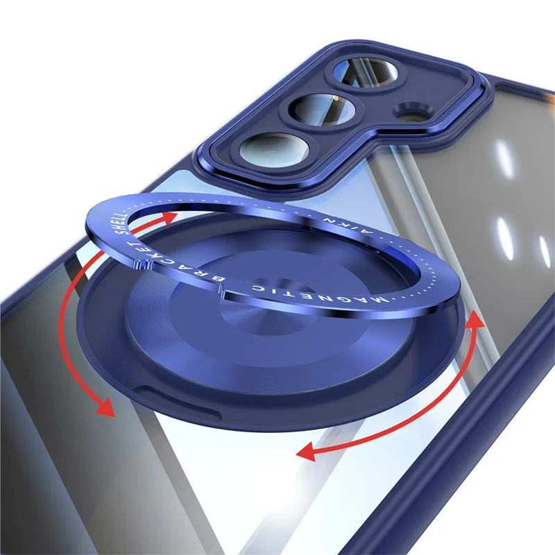 For Samsung Galaxy S25+ Magnetic Case PC + TPU Phone Cover with Rotating Metal Kickstand, Lens Protector - Blue