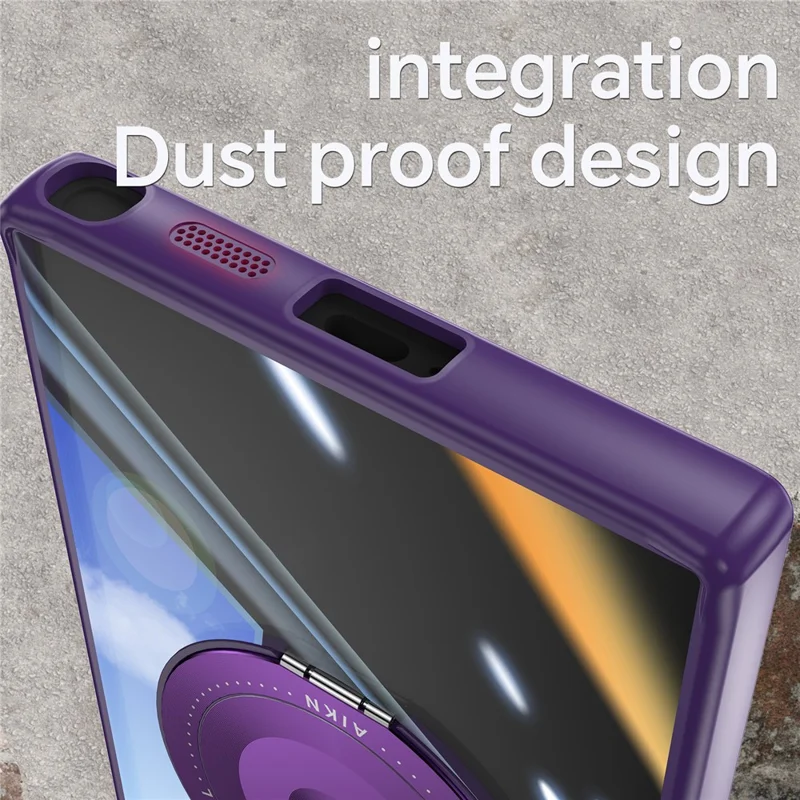 For Samsung Galaxy S25 Ultra Magnetic Case PC + TPU Phone Cover with Rotating Metal Kickstand, Lens Protector - Dark Purple