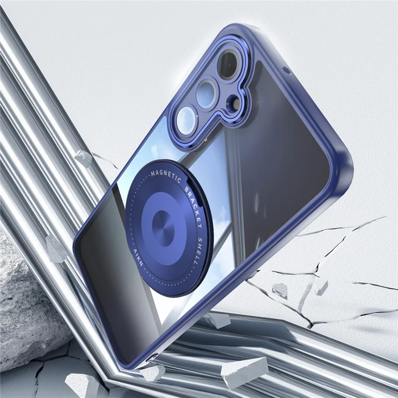 For Samsung Galaxy A26 5G Magnetic Case PC + TPU Phone Cover with Rotating Metal Kickstand, Lens Protector - Blue