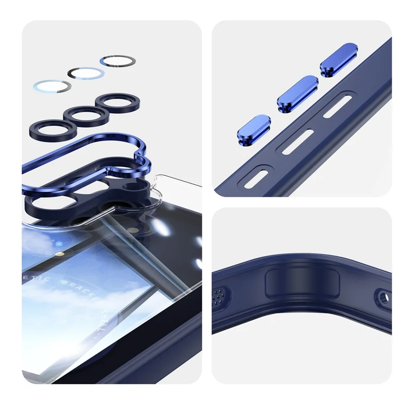 For Samsung Galaxy A26 5G Magnetic Case PC + TPU Phone Cover with Rotating Metal Kickstand, Lens Protector - Blue