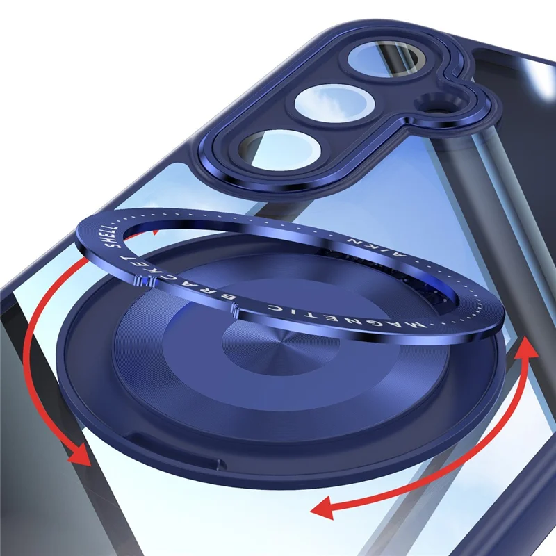 For Samsung Galaxy A26 5G Magnetic Case PC + TPU Phone Cover with Rotating Metal Kickstand, Lens Protector - Blue