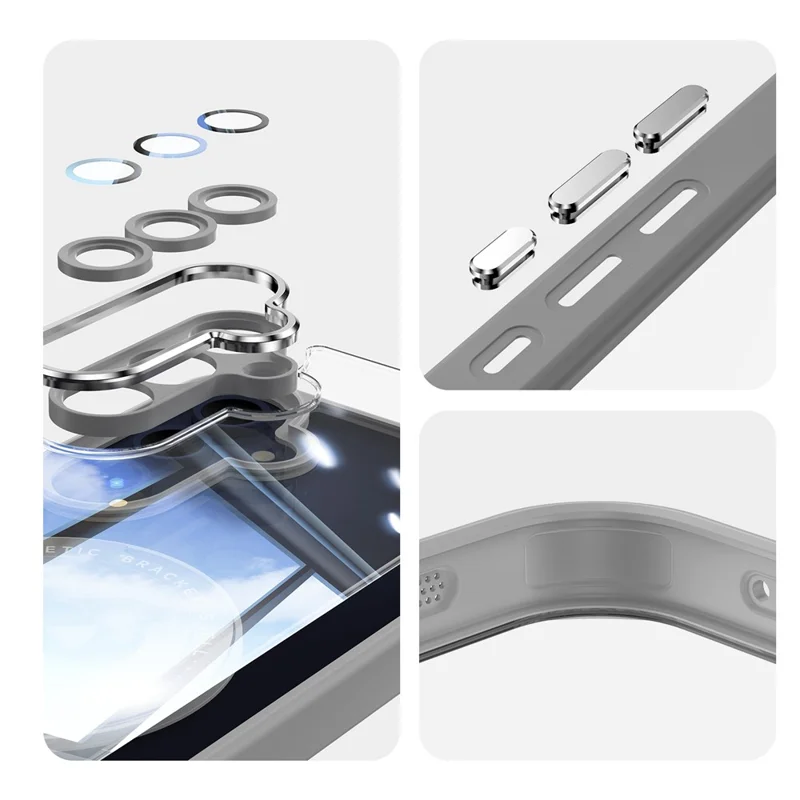 For Samsung Galaxy A26 5G Magnetic Case PC + TPU Phone Cover with Rotating Metal Kickstand, Lens Protector - Titanium Grey