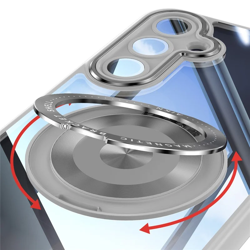 For Samsung Galaxy A26 5G Magnetic Case PC + TPU Phone Cover with Rotating Metal Kickstand, Lens Protector - Titanium Grey