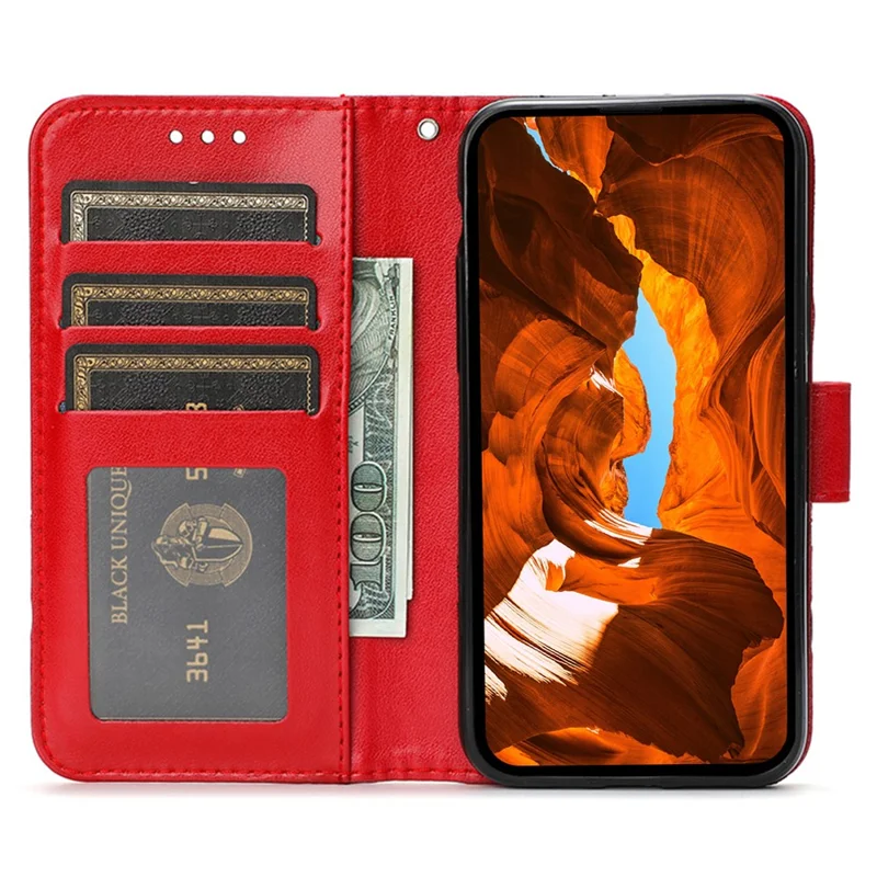 For Google Pixel 8 Pro Case Wallet Stand Imprinted Rose Butterfly PU Leather Phone Cover - Red